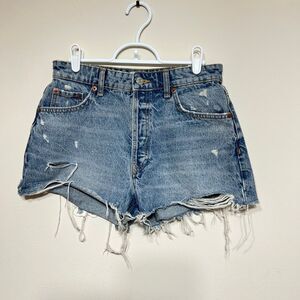Zara Denim Ripped Shorts 4 Women Button Fly